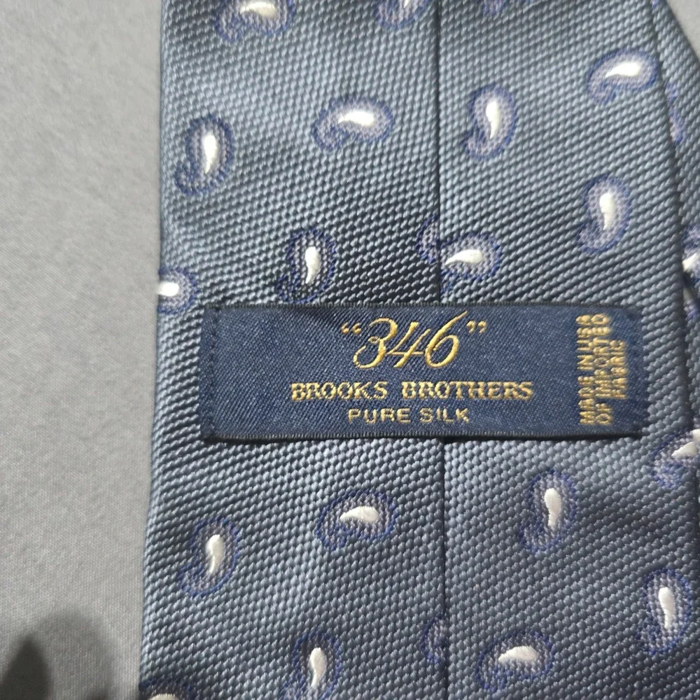 Brooks Brothers Necktie Mens OS Grey Blue Paisley Silk 346 Woven Pattern Tie